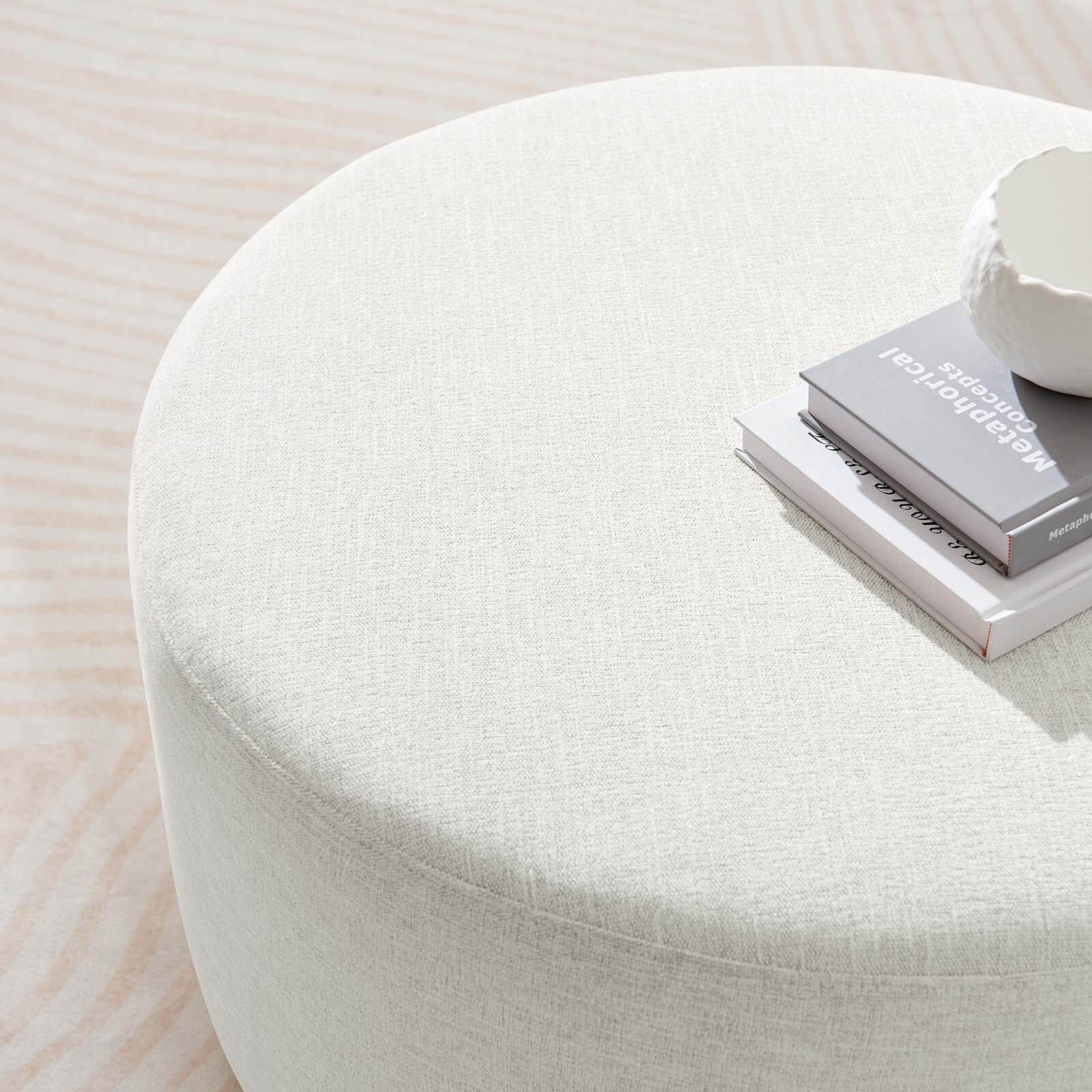 Modway Large 29" Round Woven Heathered Fabric Upholstered Ottoman