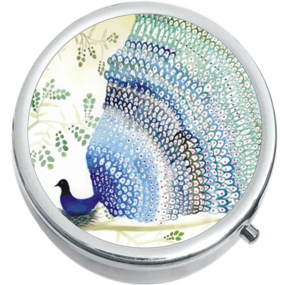 Blue Peacock Medicine Vitamin Compact Pill Box