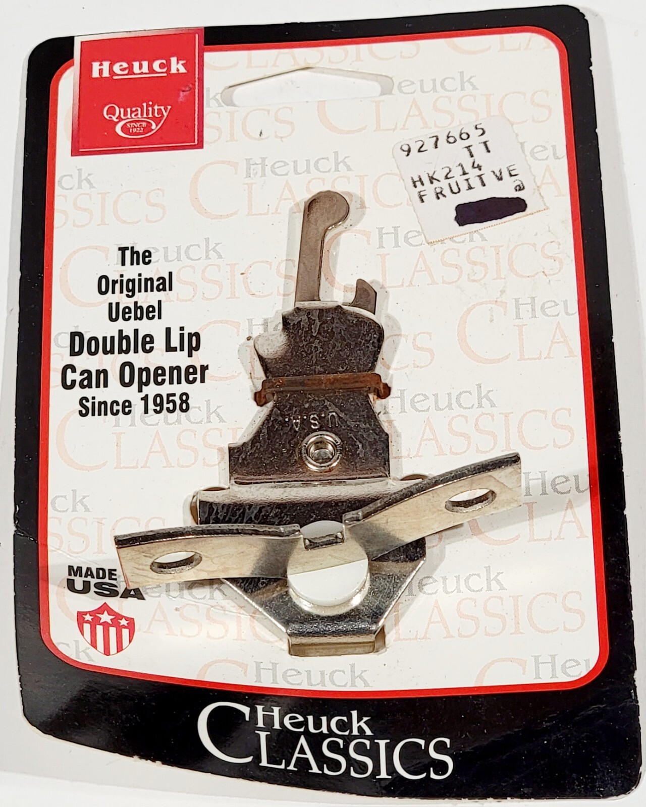 Vintage Heuck The Original Double Lip Can & Bottle Lip Opener #Hk214 Made In USA