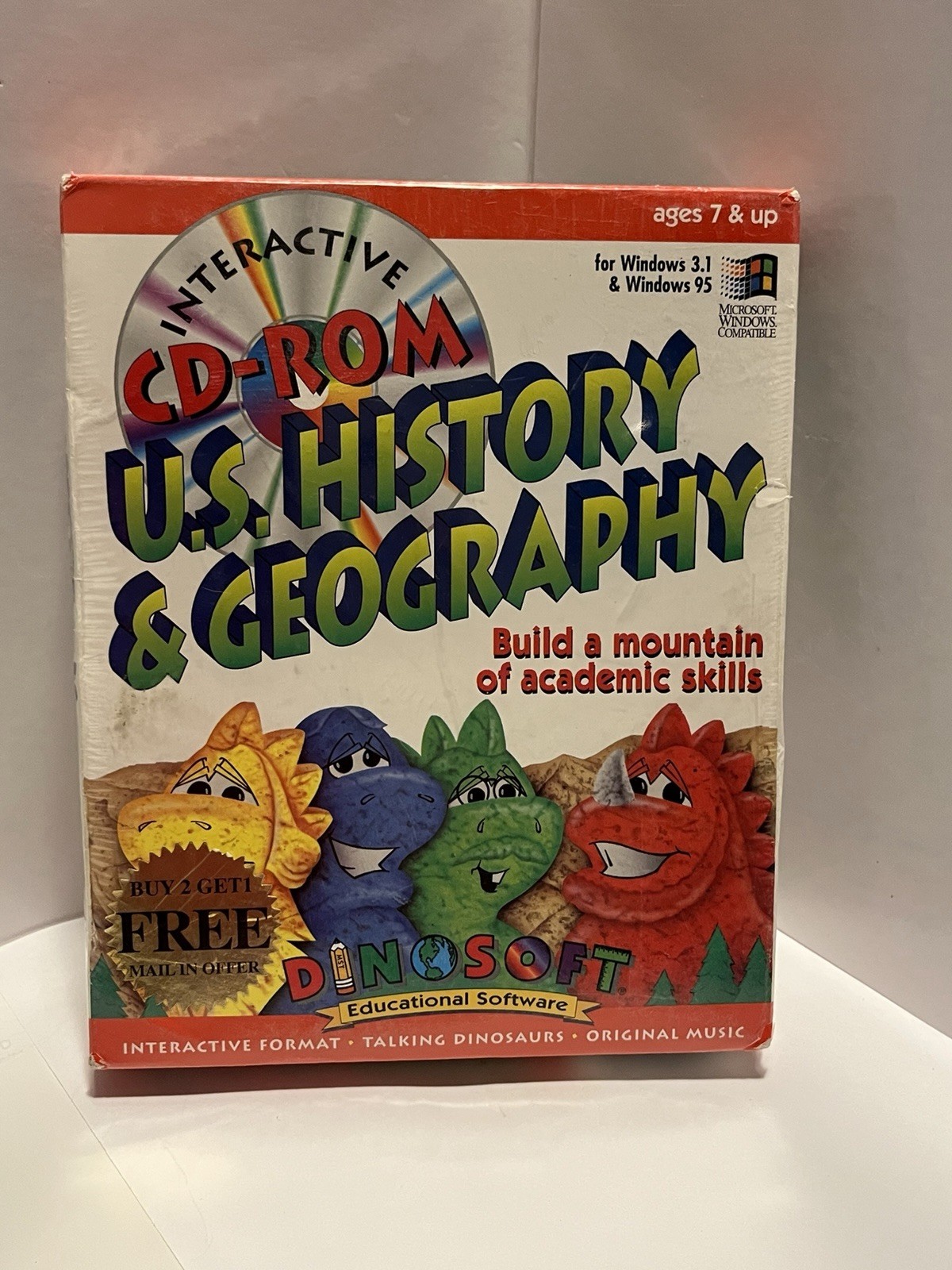 Rare HTF Dinosoft US History & Geography Educational Software Big Box (PC, 1995)
