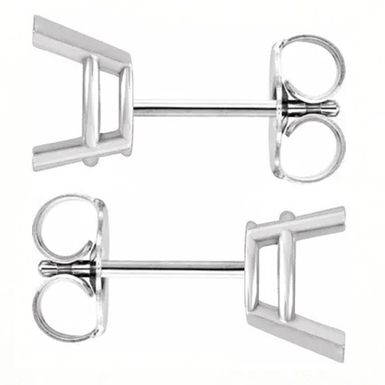 Earring Mountings Sterling Silver Pear Cut V End Prong Basket Friction Back Pair