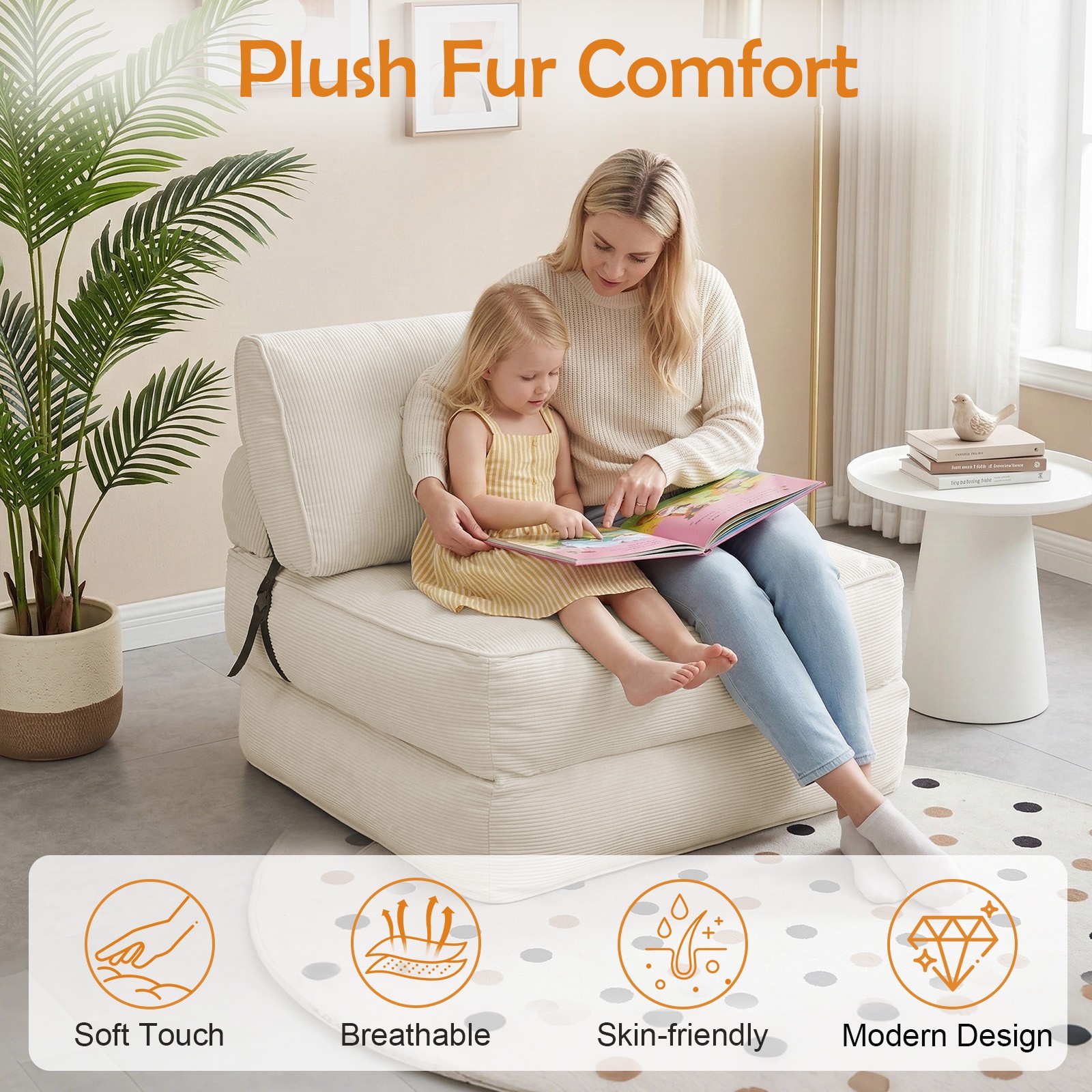 Foldable Single Sofa Bed, Convertible Sleeper Chair Bed Couches w/ Dual-Cushion