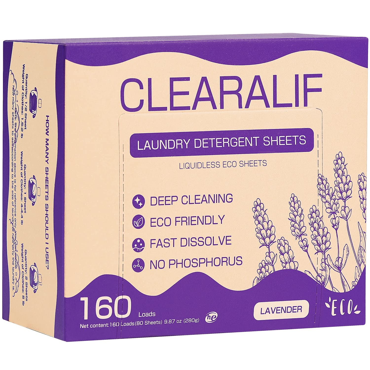 Laundry Detergent Sheets 80 Sheets (Up to 160 Loads), Lavender - Great For Ap...