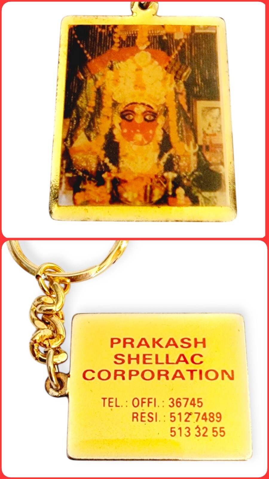 Prakesh Shellac Corporation Vintage Keychain Goldtone Metal Logo Keyring FLAW