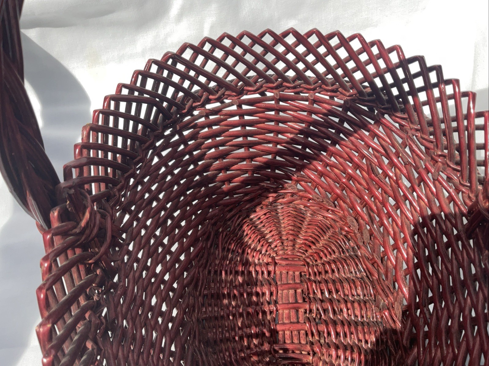 Decorative Basket Red Maroon Handle 12” Tall Unique