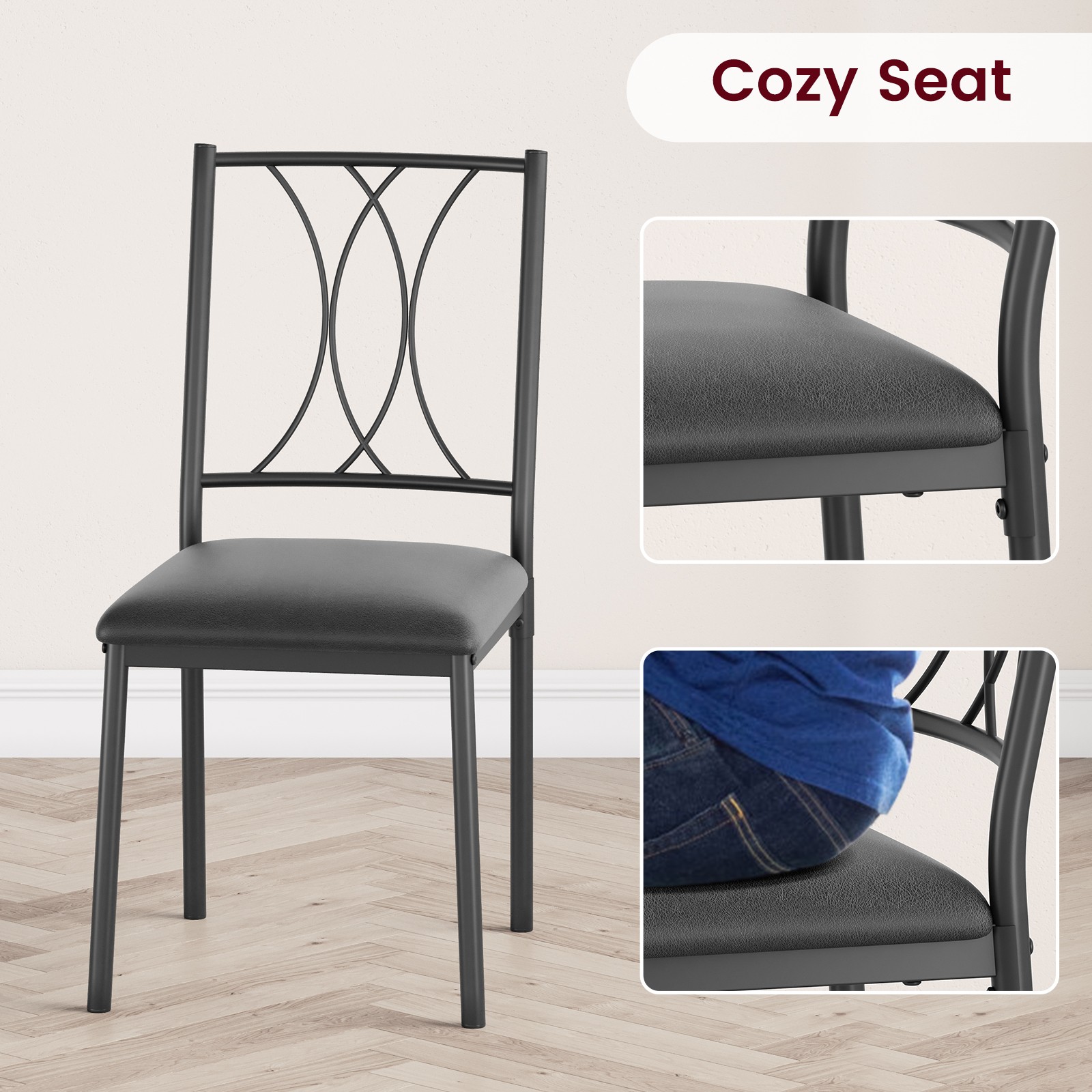 5 Piece Grey Dining Table Set, Kitchen Table And 4 Upholstered Dining Chairs
