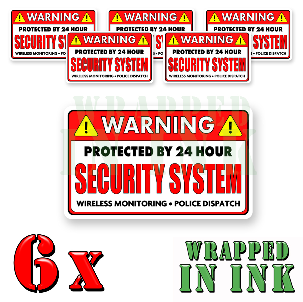 Video Surveillance Security Stickers Warning 24 hour RED REC. Decal 6 PACK