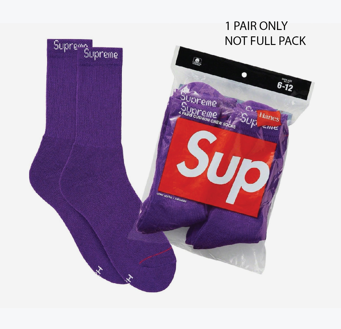 Supreme Hanes Crew Socks (1 Pair) Black Red Purple Size 6-12 Authentic
