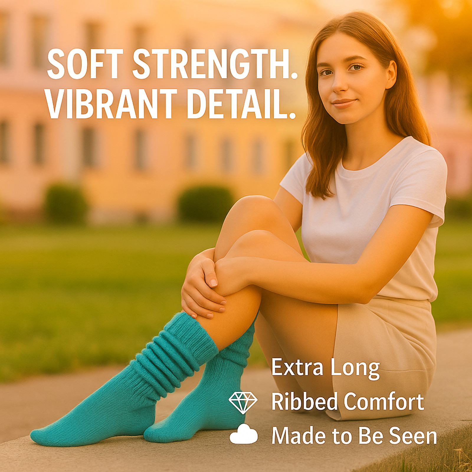 Turquoise Cotton Slouch Socks for Women Extra Heavy Extra Long