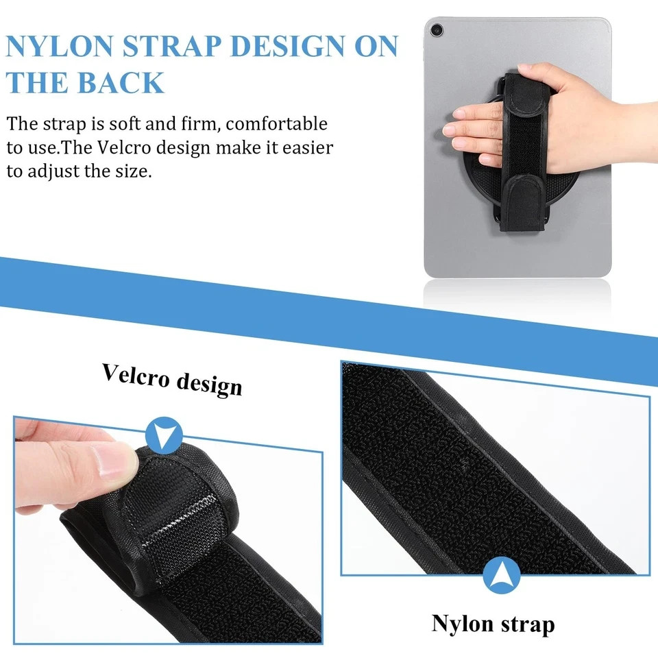 Tablet Stand with Hand Strap 360 Degree Rotating Sticky Black