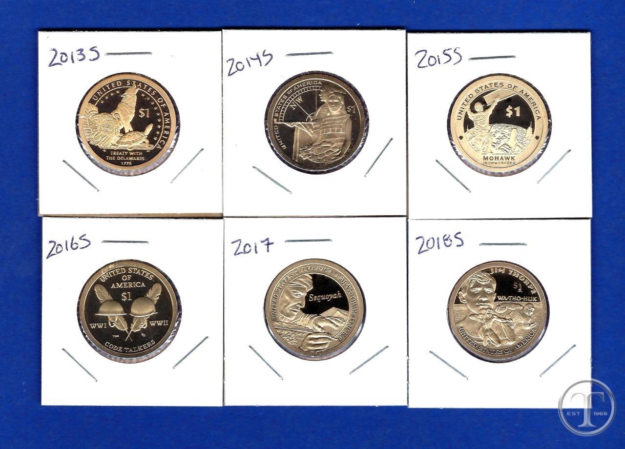 2013 S THROUGH 2018 S Proof Sacagawea Native American Dollars-Six Coins