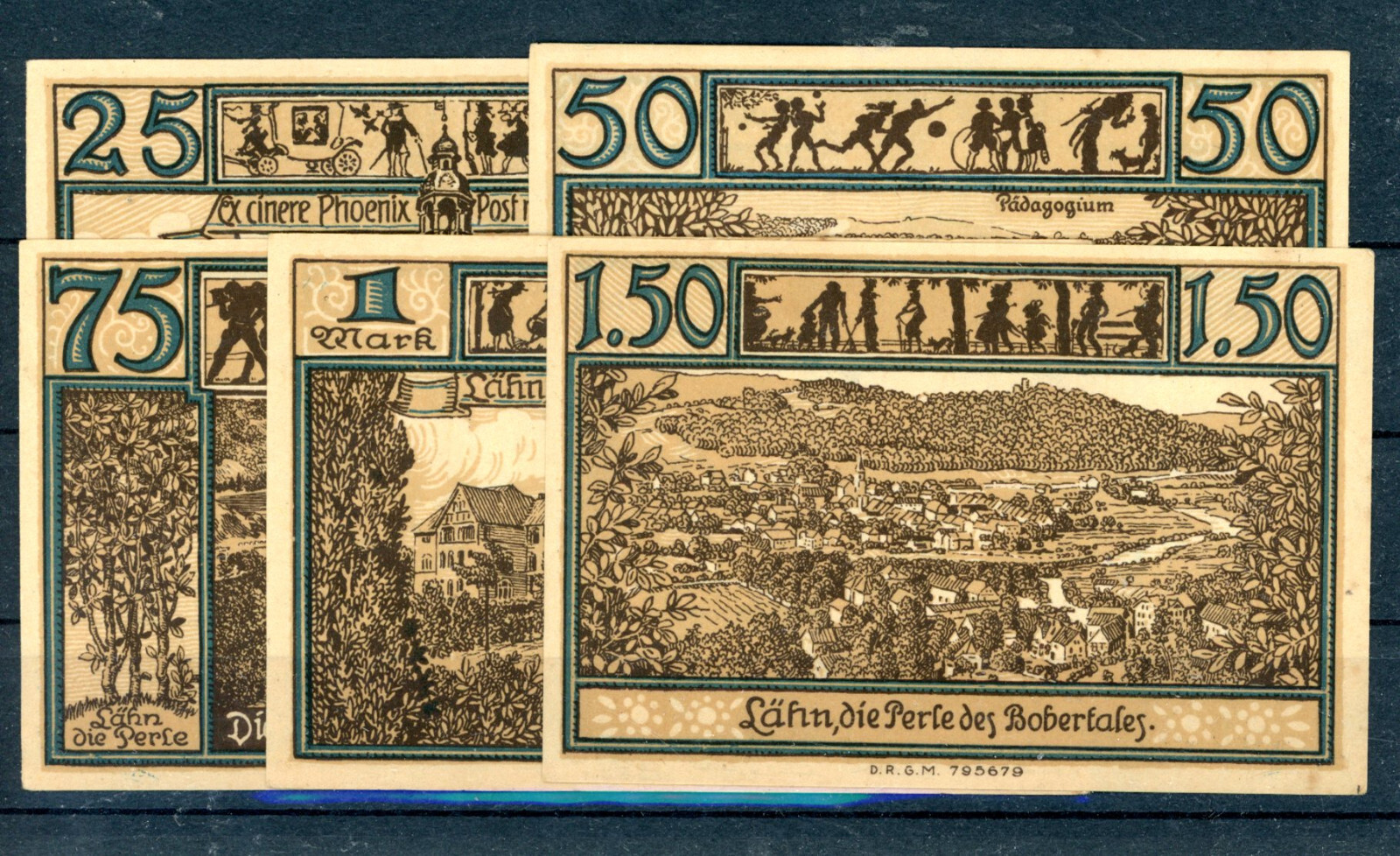 Lähn 5 Cash Notes Notgeld Paper Money Germany Silesia 2/22400