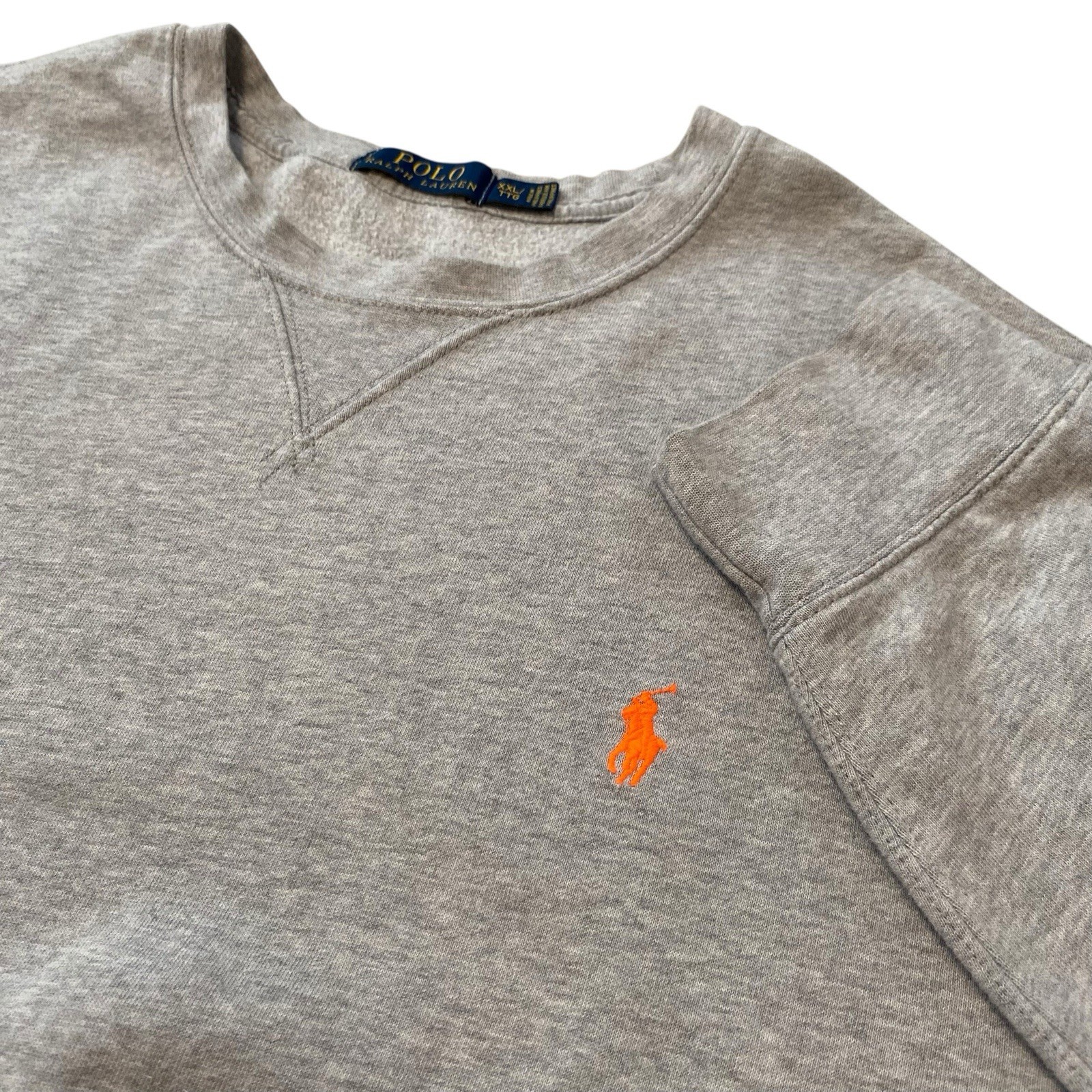 Men’s Polo Ralph Lauren Crewneck Sweater Sweatshirt Gray Orange Pony XXL 2XL