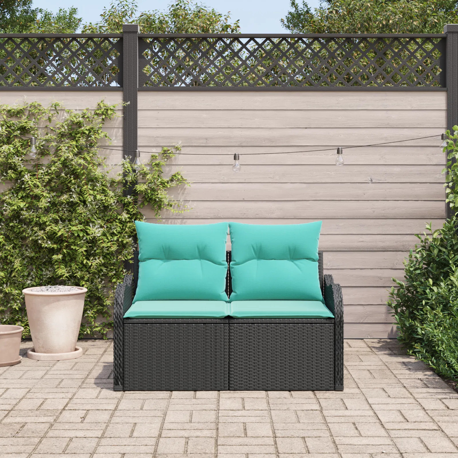 Garden Sofa with Cushion 47.64 x 24.41 x 27.17 in Poly Rattan