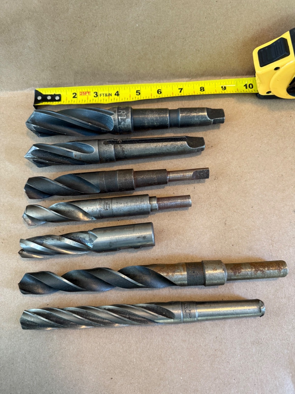 Vintage - Lot of 7 Large Twist Drill Bits - Various Shank, Sizes