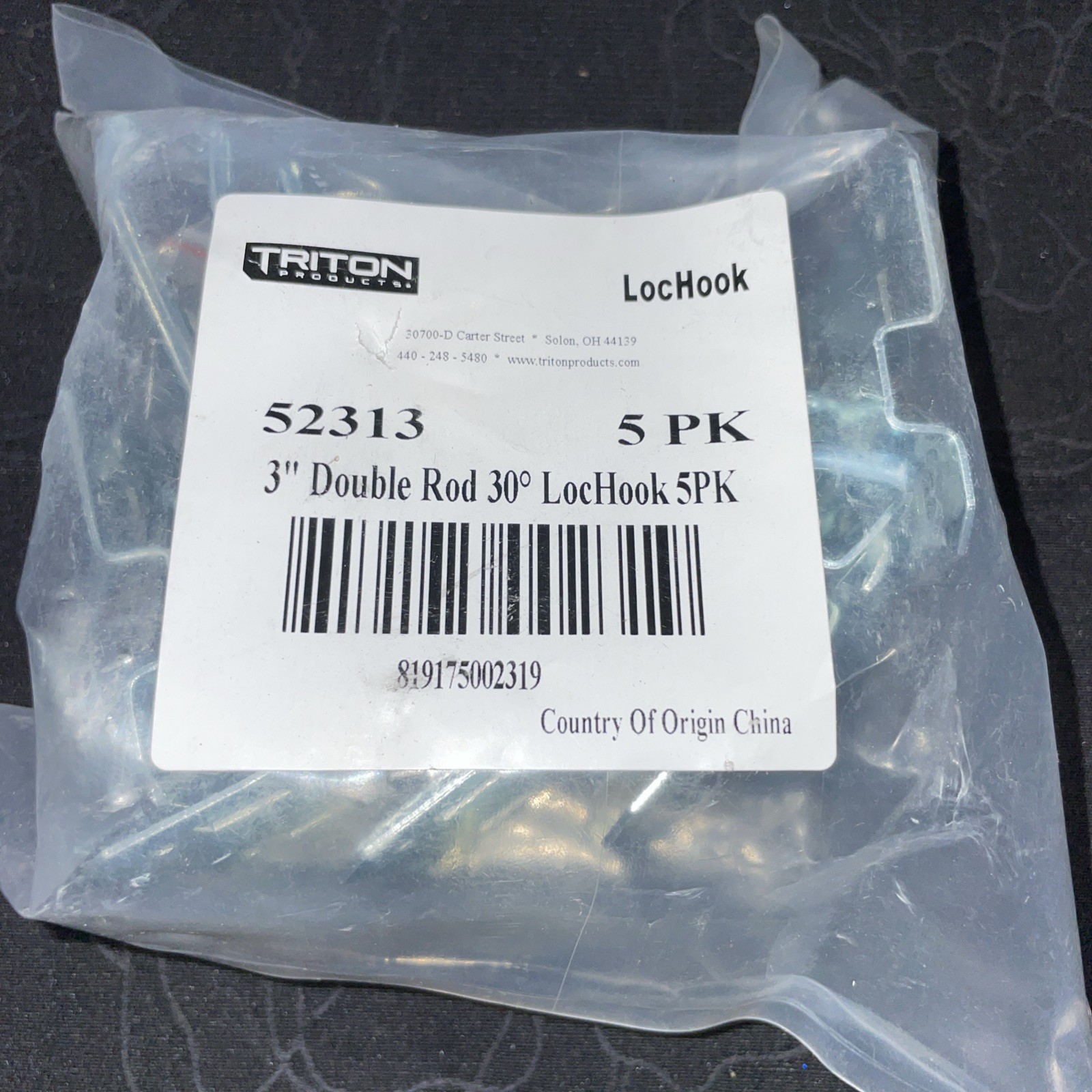 Pack of 5 Triton Products Genuine 52313 LocHook 3-Inch Double Rod 30-Degree Bend