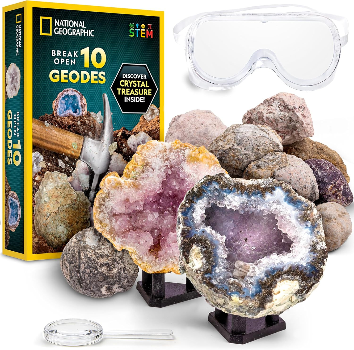 National Geographic Break Open 10 Premium Geodes – Includes Goggles & 2 Display