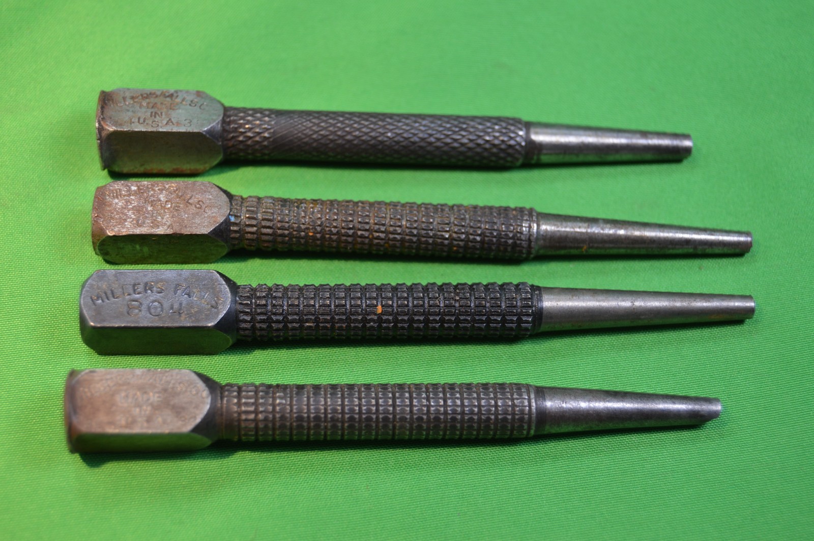 Vintage Millers Falls Punch Tools,4 Pc,4/32 804,Square Head Nail Set