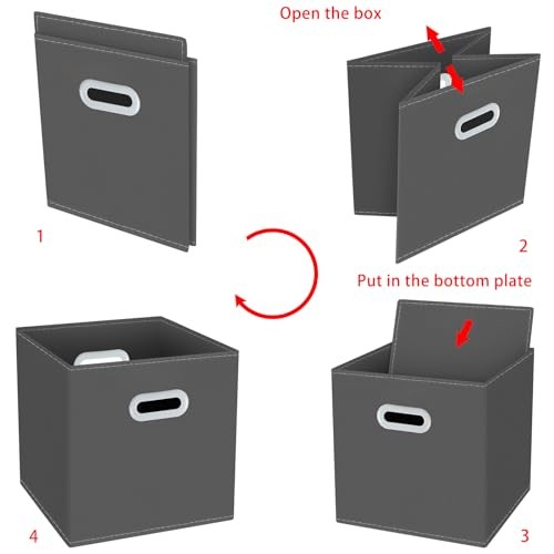 Yunkeeeper storage bins Cubes, Fabric Cube Organizer with Handle, 3 Pack Gray