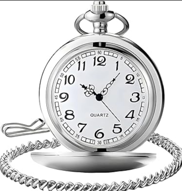 Smooth Vintage Pocket Watch with Chain, Arabic Numerals Scale Mens