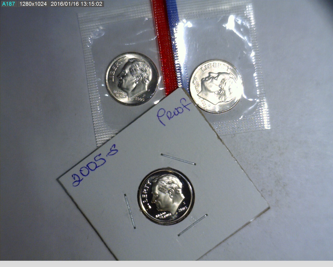 2005 PDS Roosevelt dimes Unc in mint cello and Proof
