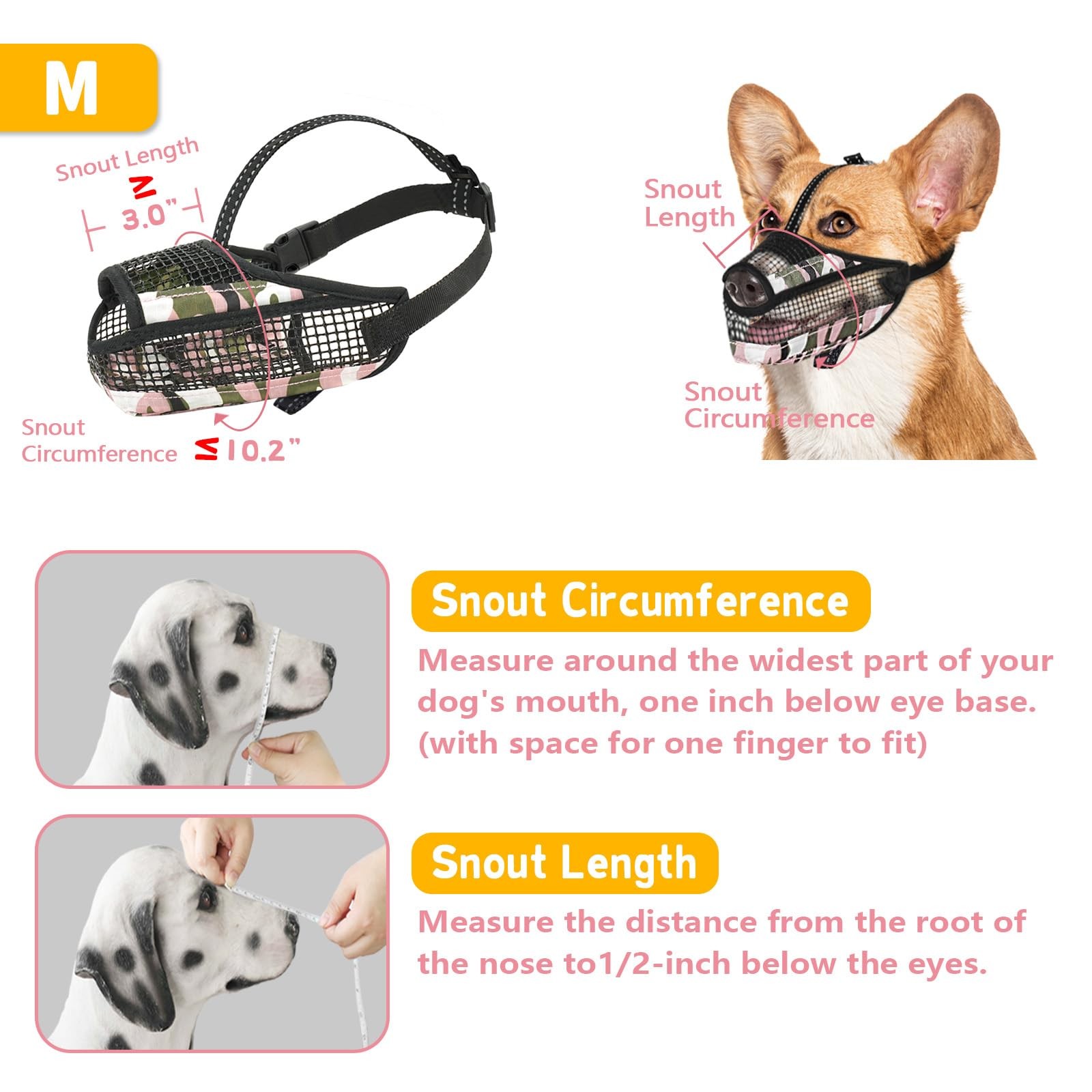 Soft Mesh Dog Muzzle with Reflective Adjustable Strap, Lightweight Muzzle for...