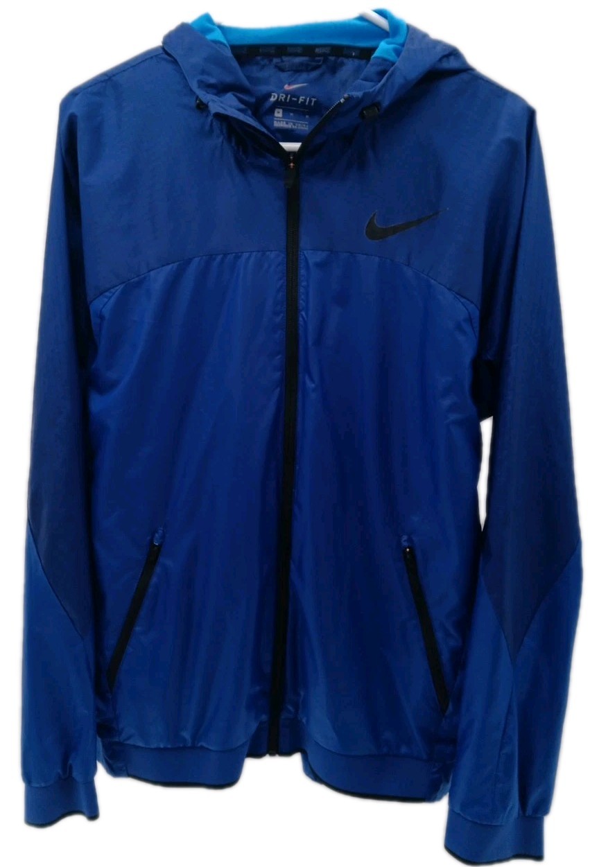 Nike Dri Fit Hooded Jacket Mens Medium Blue Essential Double Layered Training