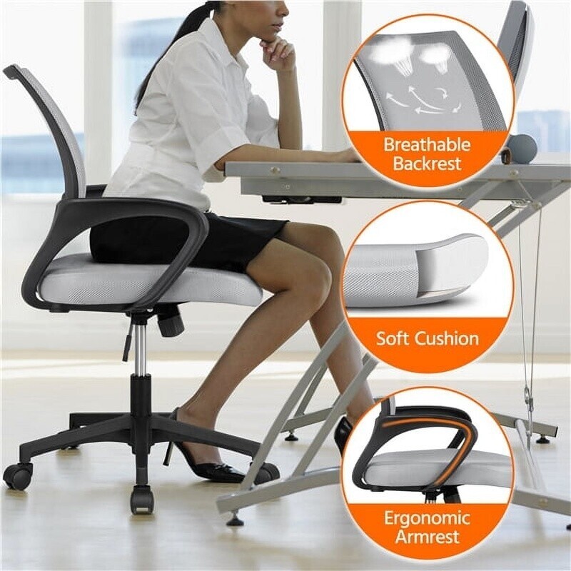 Ergonomic Adjustable Mid Back Mesh Swivel Office Chair with Armrests, Gray