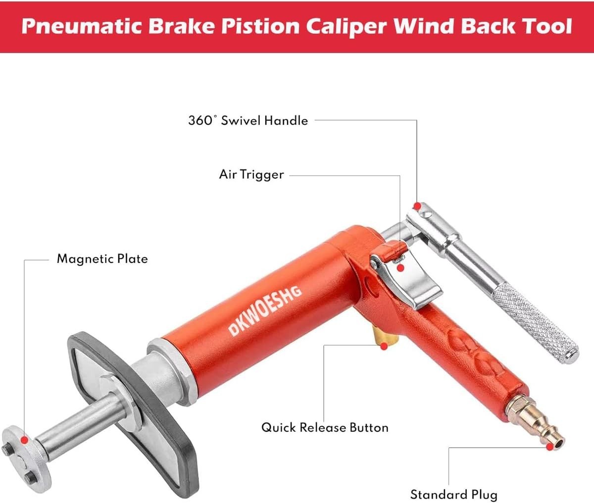 Bi-Directional Pneumatic Brake Tool Kit for Quick and Precise Piston Adjustment