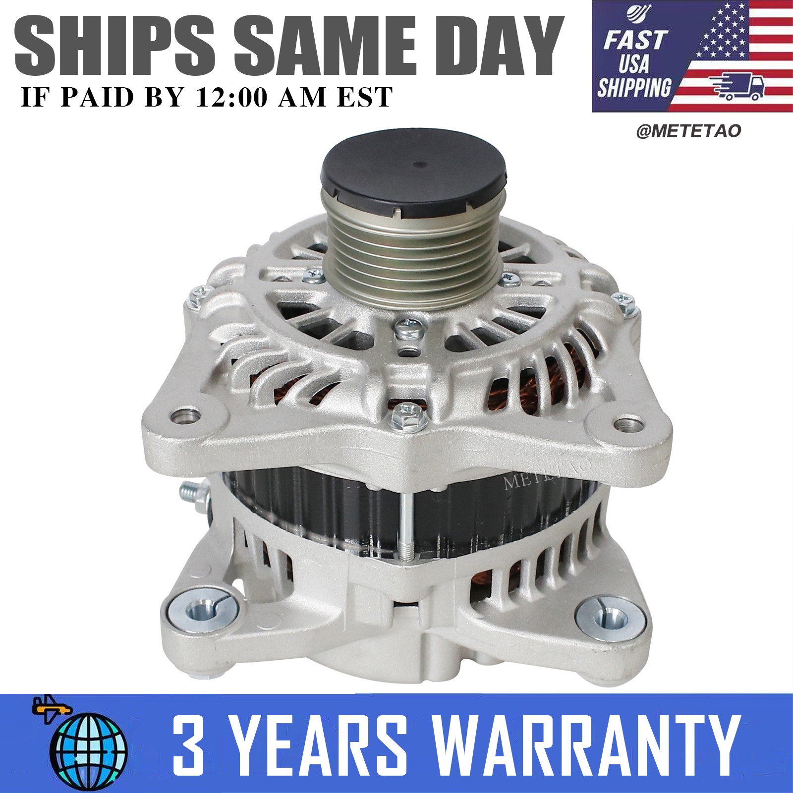 110A Alternator for Nissan Altima Base S SL SV 2013-2017 L4 DOHC 2.5L 12 Volt
