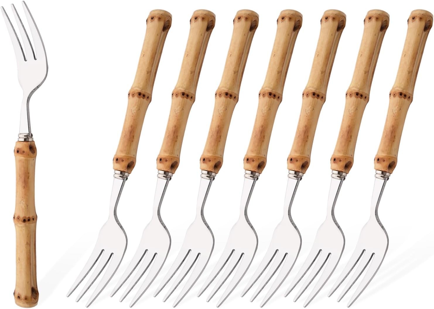 40PCS Silverware Set 10 Bamboo Handle Flatware Set Stainless Steel Cutlery Set