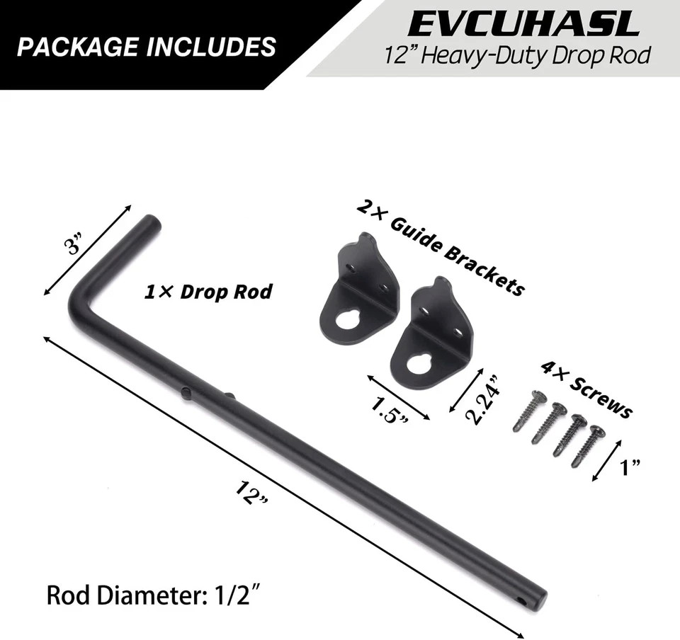 12" Cane Bolt Heavy-Duty Drop Rod for Gate, Gate Ground Latch for Wooden Fences