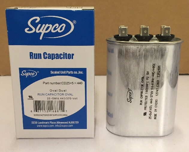 SUPCO CD25+5X440 OVAL DUAL RUN CAPACITOR (25+5 MFD X 440VAC)