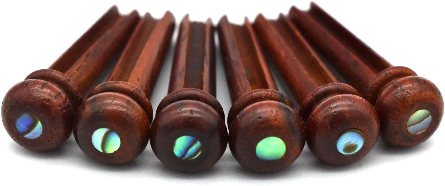 Cocobolo Guitar Bridge Pins Vintage Slotted Green Abalone Dot Inlaid 6 Set