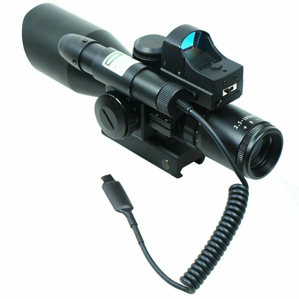 2.5-10X40 Rifle Scope with Green Laser Mini Reflex 3 MOA Red Dot Sight