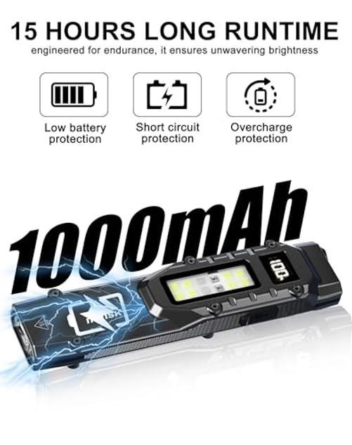 EDC Tactical Flashlight, 1500 High Lumens Rechargeable LED Flashlight, DT007