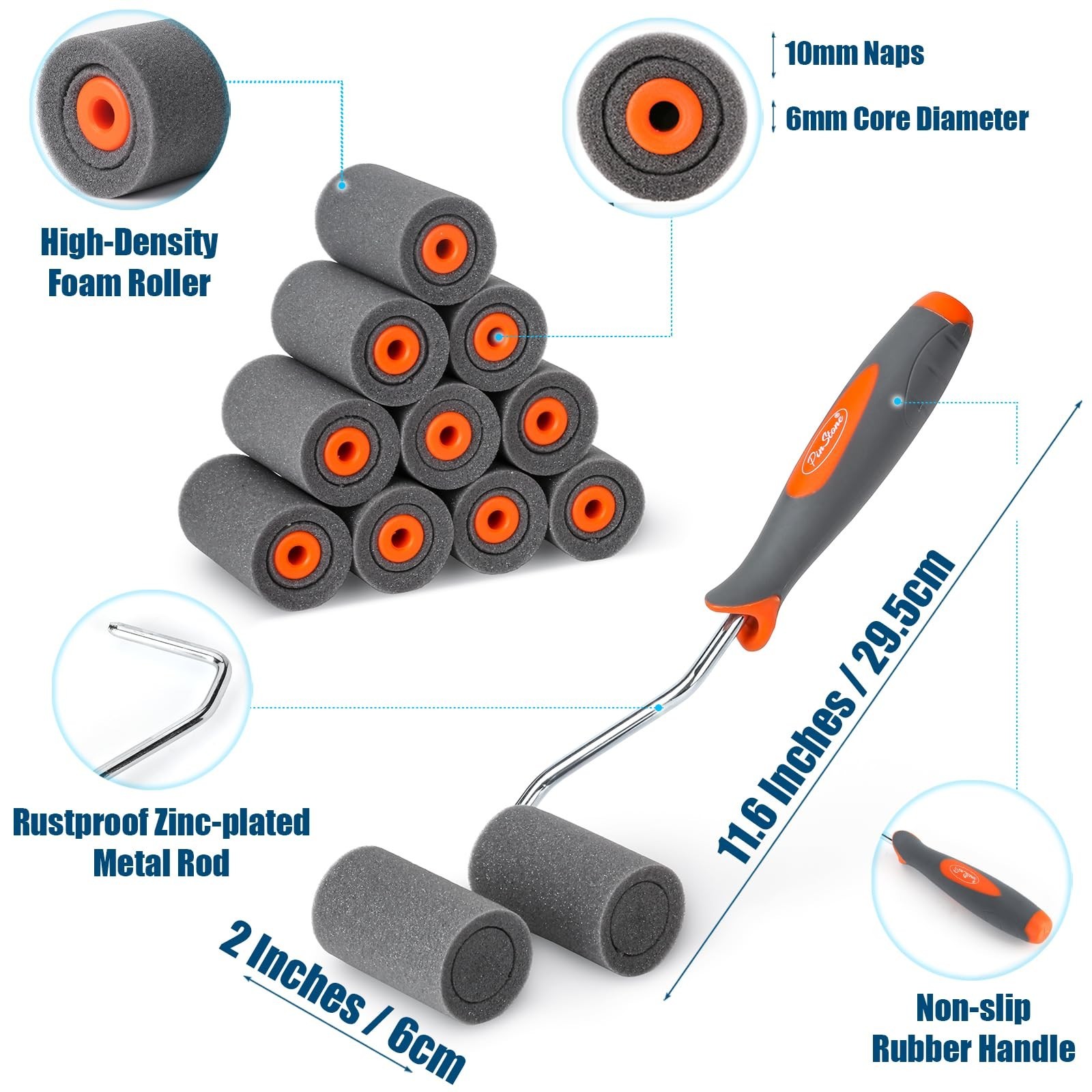 13 Pack 2" High Density Foam Paint Roller Kit, Caved-in Black Foam Roller for...