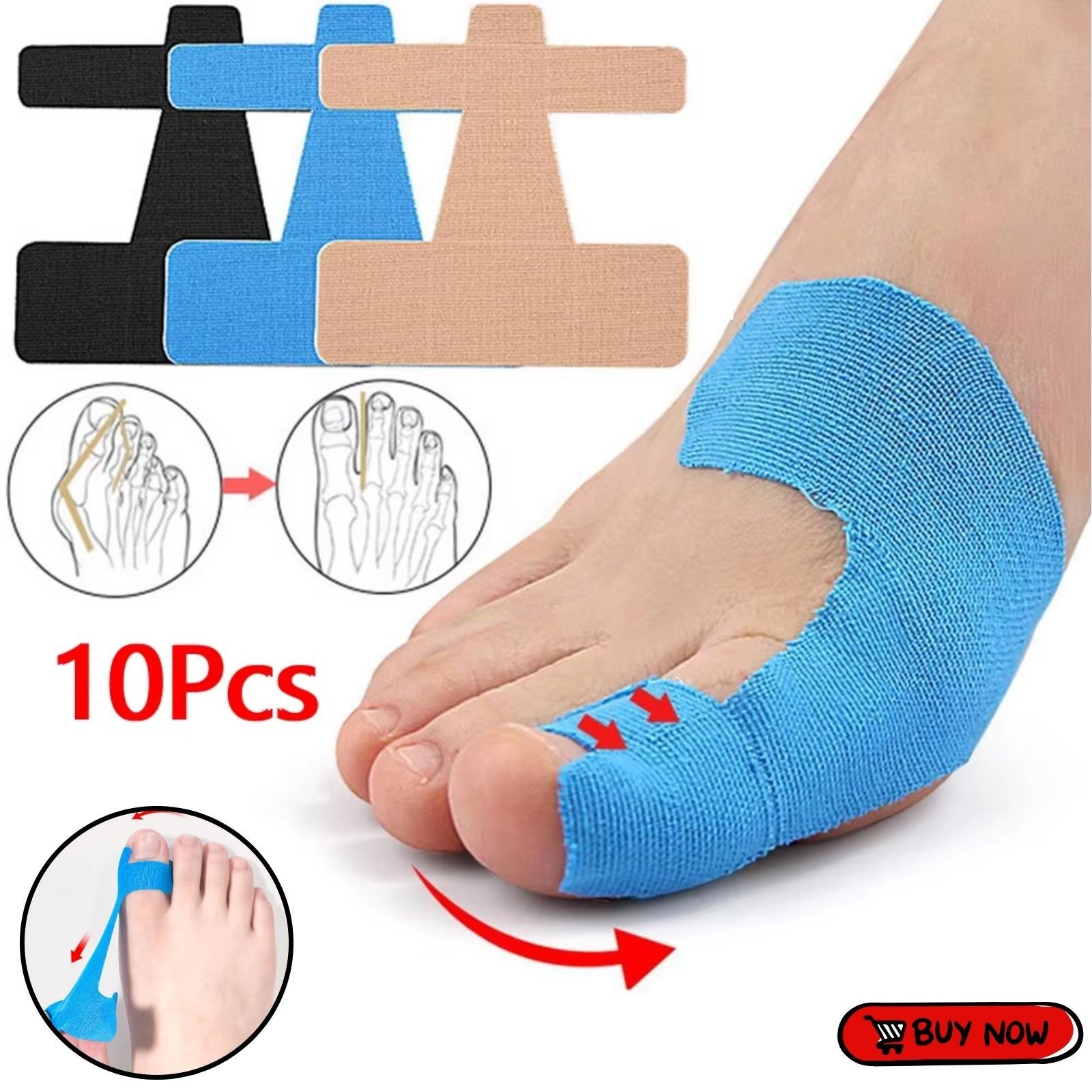 10PCS Bunion Corrector Tape Big Toe Support Pain Relief Kinesiology Foot Wrap