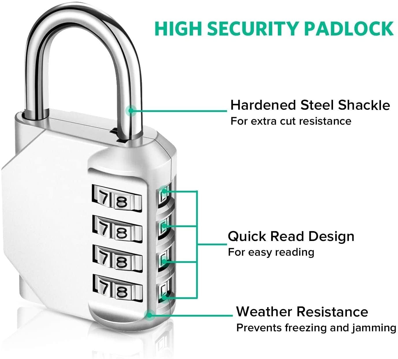 4 Digit Combination Padlock 2 Pack Heavy Duty Waterproof Locker Lock Set