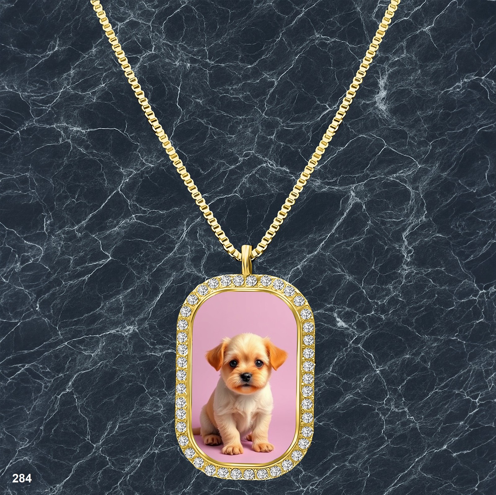 Stunning Cute Dog Puppy Pendant Necklace Photo Design Vibrant Gold Tone Cool