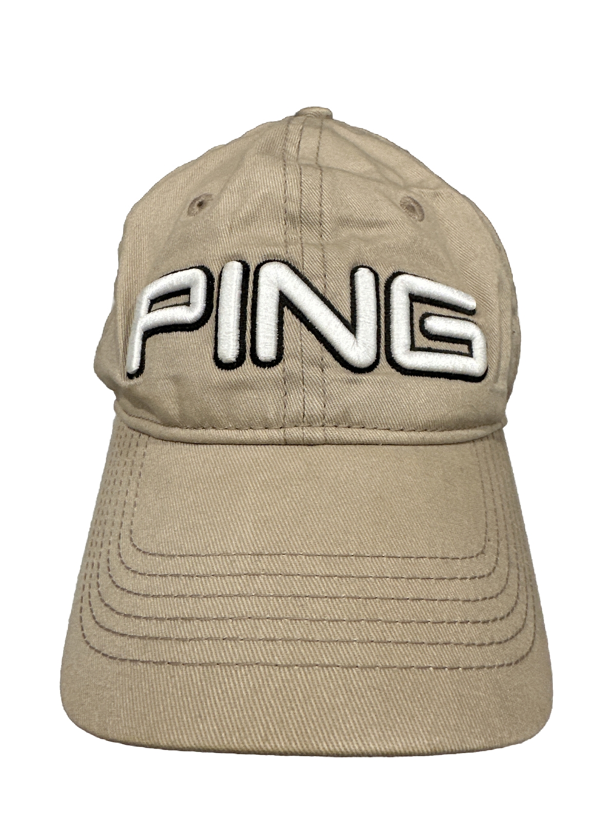 Ping Tan Hook and Loop Strap Hat with White Embroidered Lettering