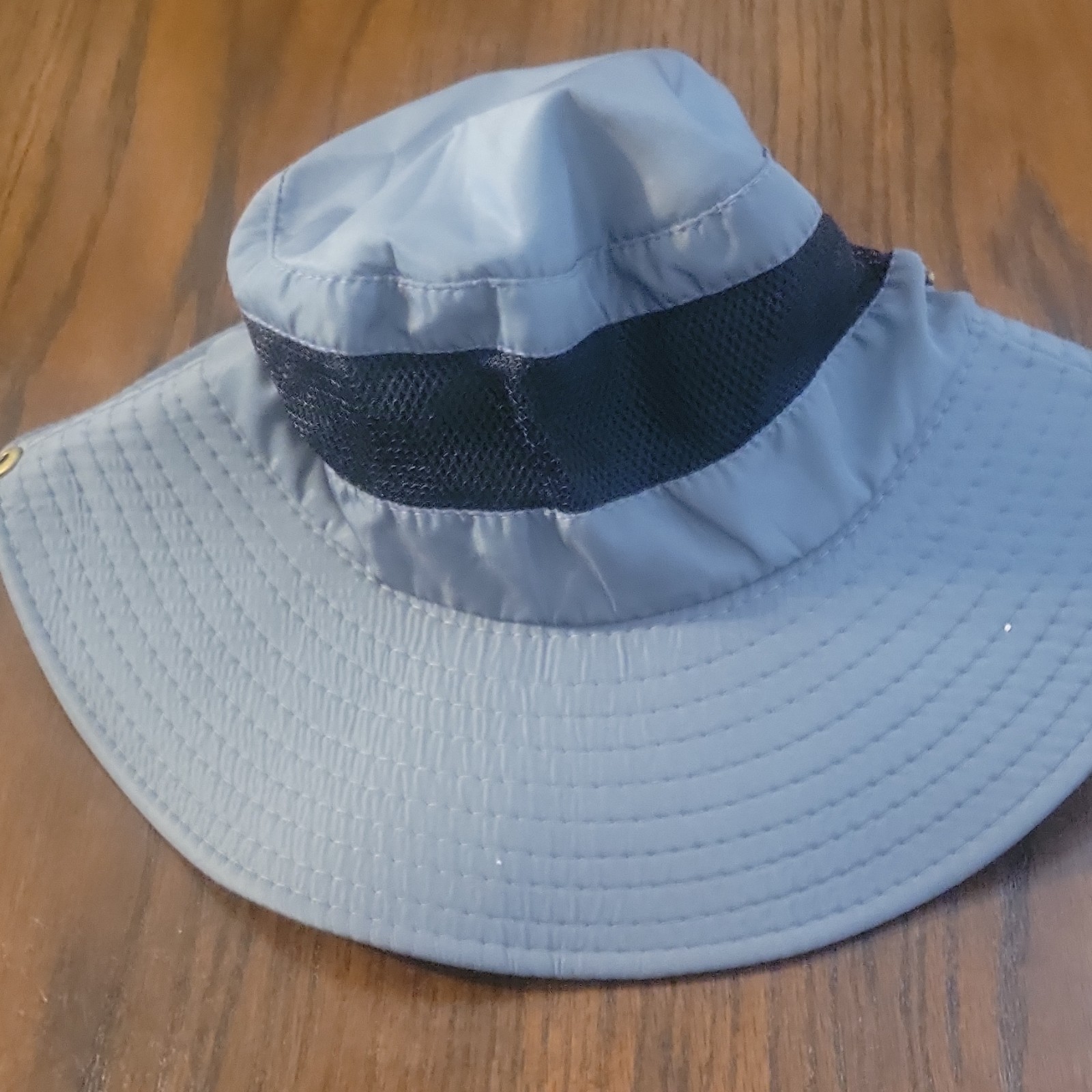 Gray Black Wide Brim Hat Mesh Ventilation Adjustable Chin Strap Polyester Mesh