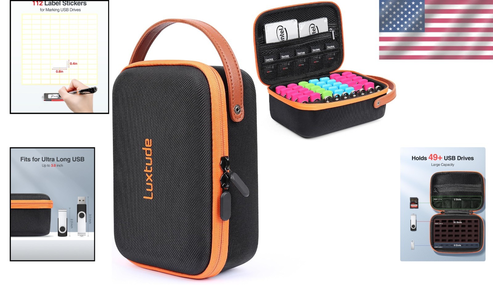 Smart Design Orange USB Case - 49 Slots for Ultimate Storage Efficiency
