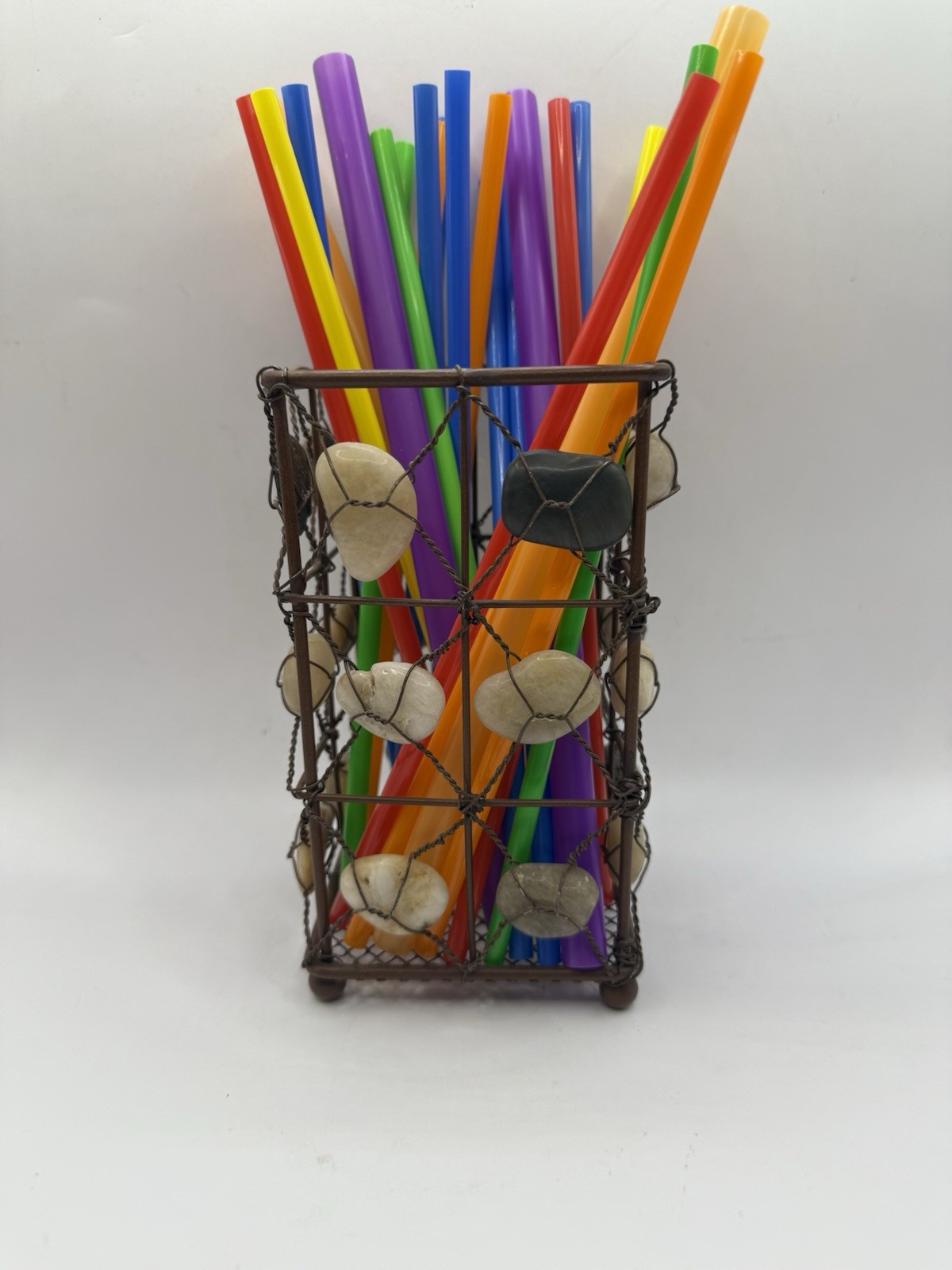 Decorative Metal Wired River Rocks Multi Use Footed Holder