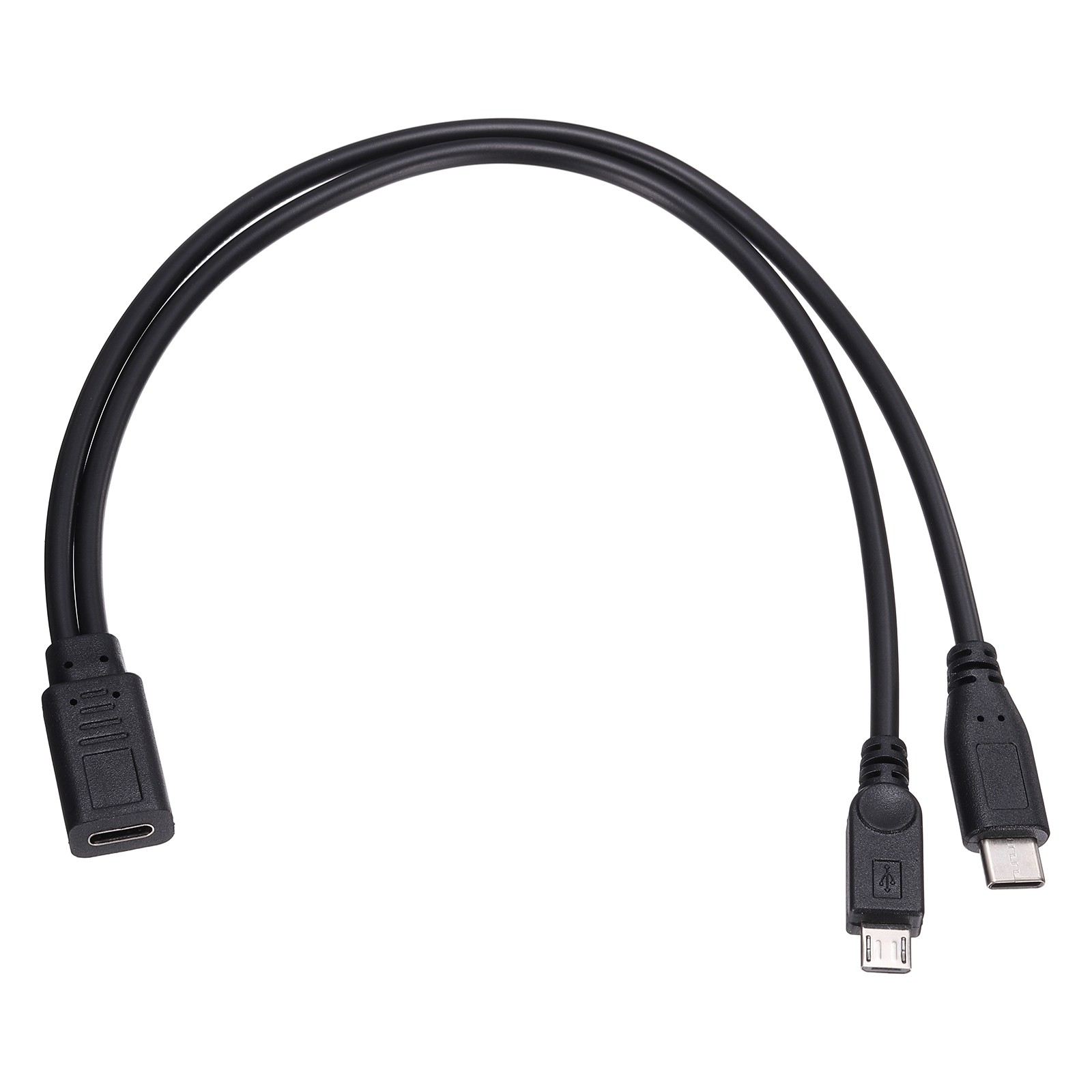 Type C Female to Type C and Micro USB Male 2 in 1 Splitter 11.8"