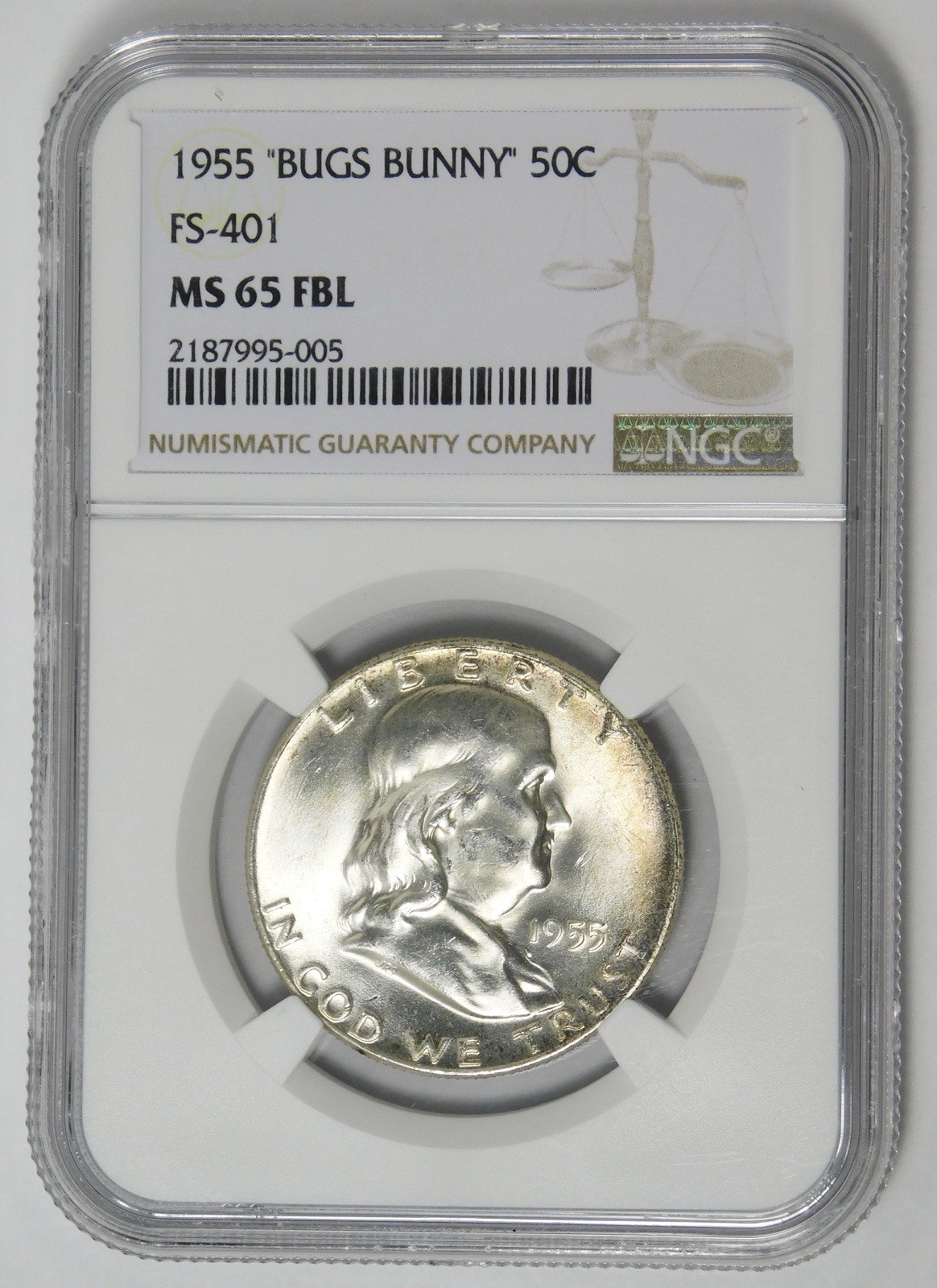 1955 Silver Franklin BUGS BUNNY Half Dollar Mint State 65FBL (Full Bell Lines)