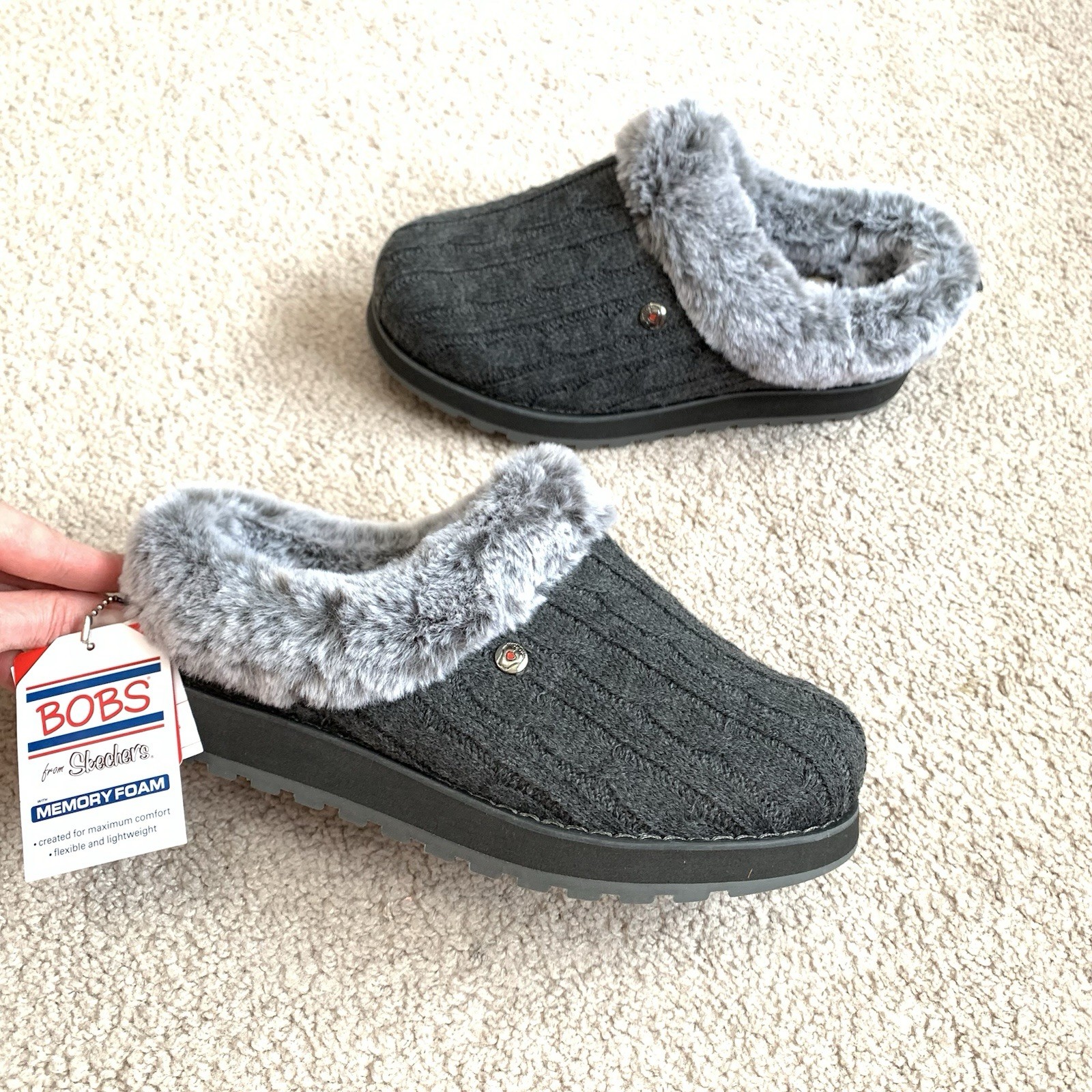 Bobs From SKECHERS Keepsakes Ice Angel Gray Memory Foam Slippers Women’s Sz 5.5
