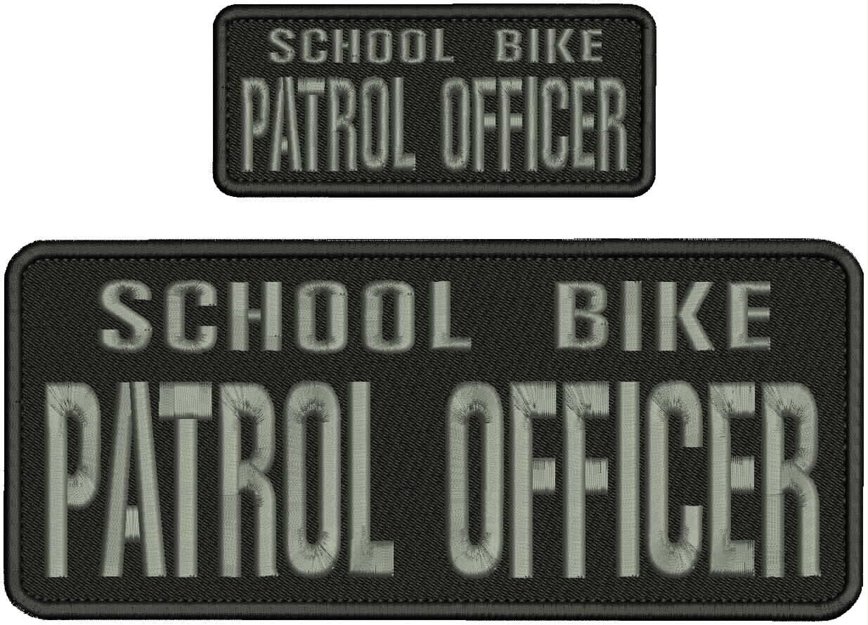 SCHOOL BIKE P OFFICER EMB PATCH 10X4 AND 5X2 HOOK ON BACK GRAY ON BLACK