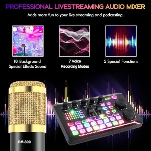 Podcast Equipment Bundle Sound Card Audio Interface Mixer Condenser Microphone