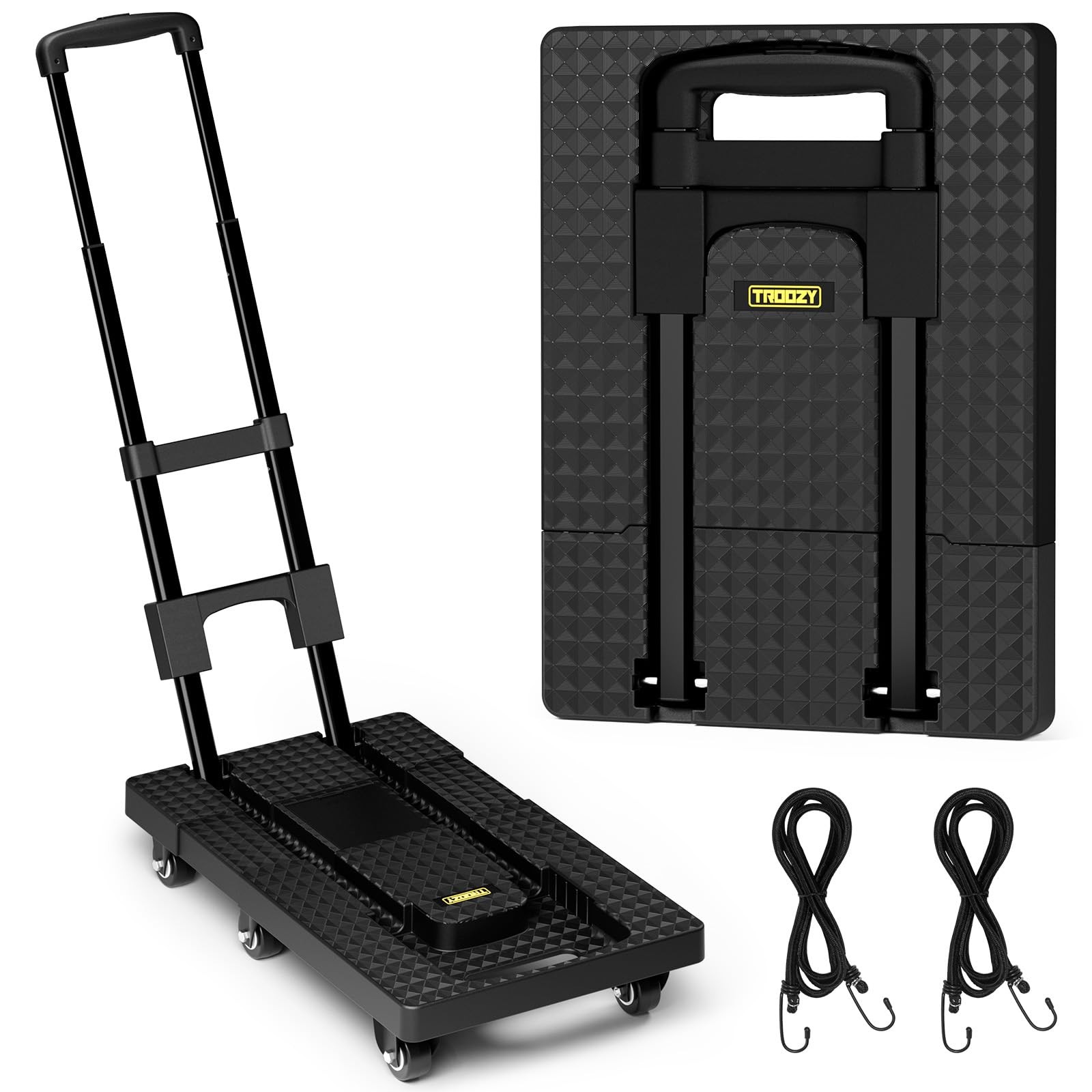 Folding Hand Trucks, Heavy Duty Dolly Cart with 6 Wheels & 2 Elastic Ropes, F...
